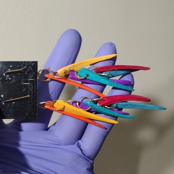 Women's  Gold tone Colorful Spikes Cluster Fringe Design Drop Dangle Earrings #1 - Picture 5 of 5